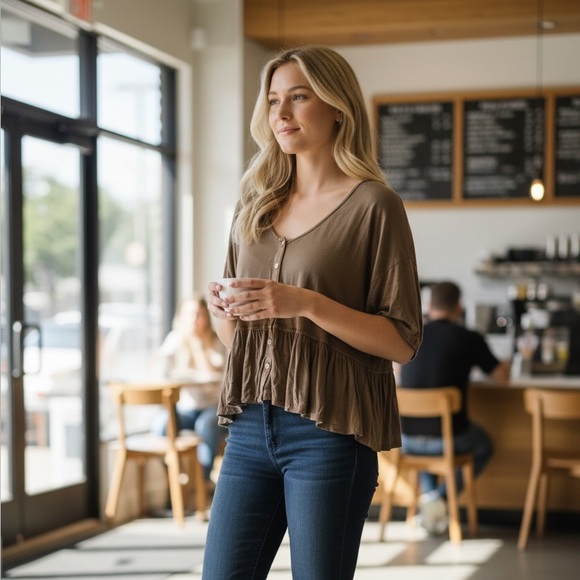 Originality Tops - Originality Green Button Front Top